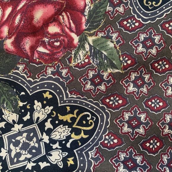 Vintage 80s Midi Skirt Patchwork Navy Blue Burgundy Floral OOAK Custom Metallic - Picture 9 of 11